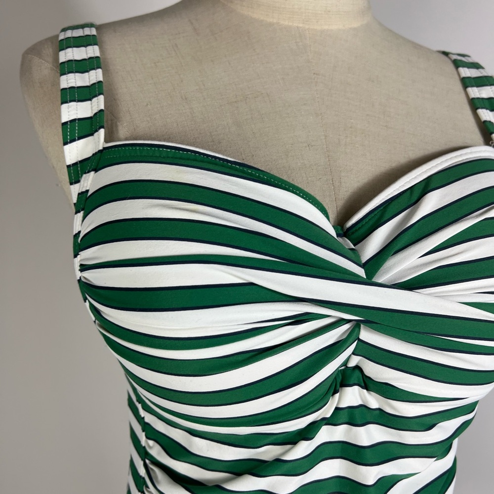 NIPTUCK SWIM Green White Striped Multi Fit Cup One Piece Swimsuit Womens 10 - Picture 2 of 10
